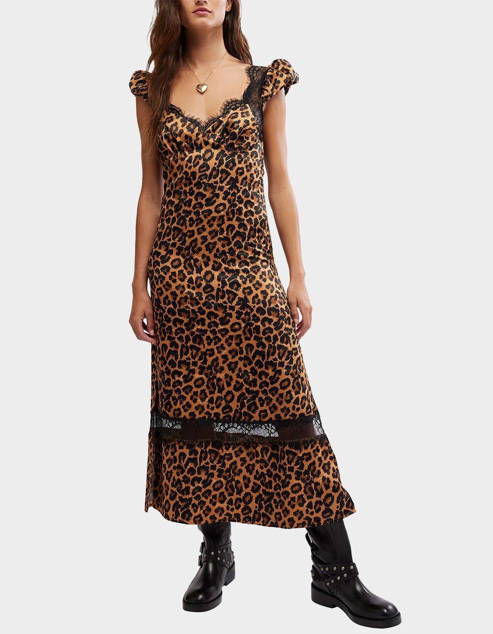 FREE PEOPLE Foolish Heart Leopard Print Midi Dress Product Image