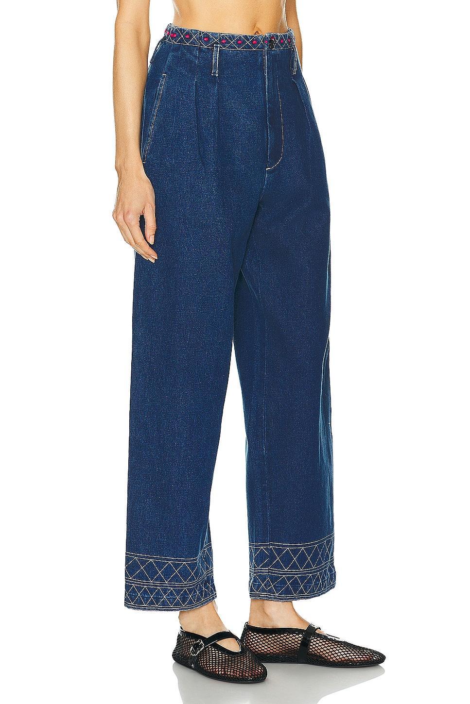 BODE Embroidered Murray Wide Leg in Blue Product Image