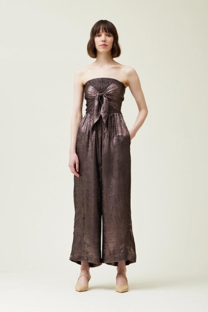 Tie Front Shine Strapless Jumpsuit Product Image