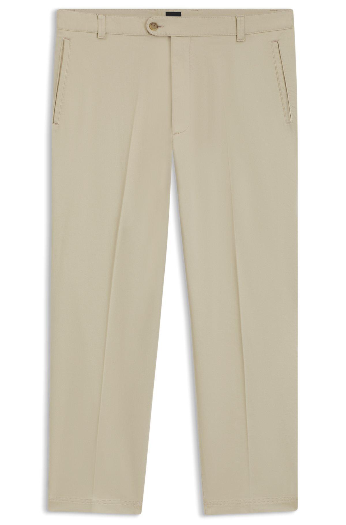 BOSS - Straight-fit trousers in stretch-cotton dobby - Light Beige Product Image