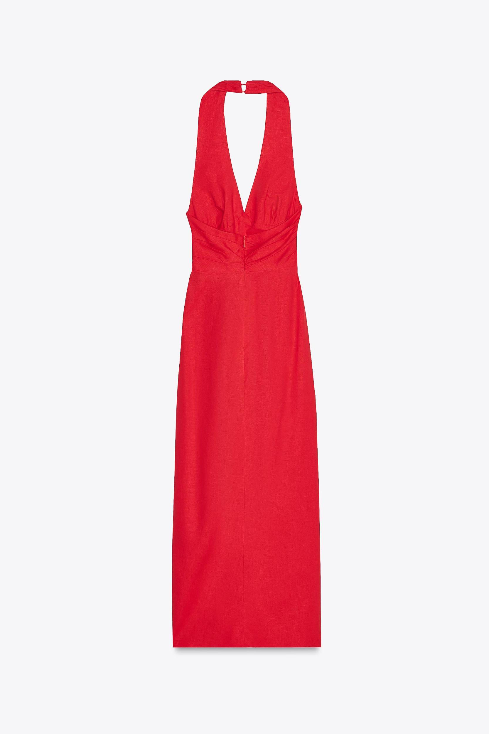 DRAPED LINEN MIDI DRESS Product Image