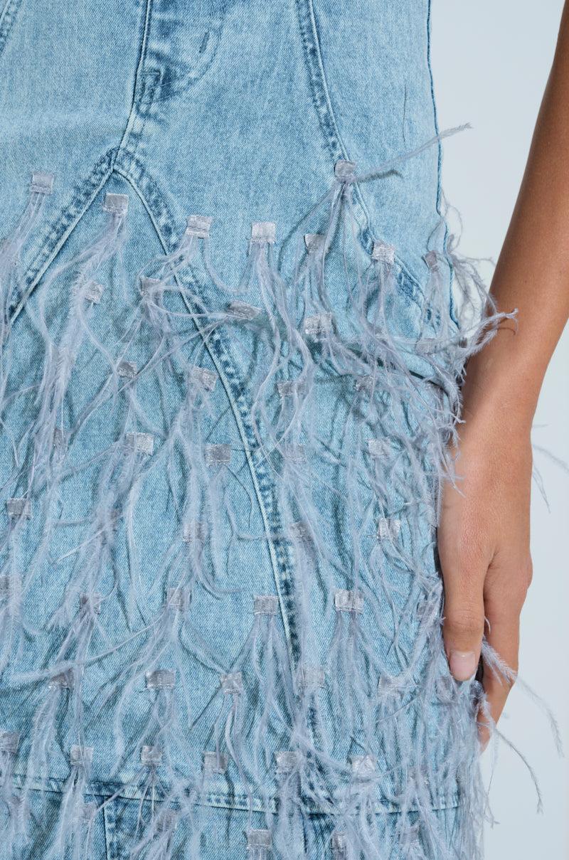 BRITTANY FEATHER DENIM MAXI DRESS Product Image