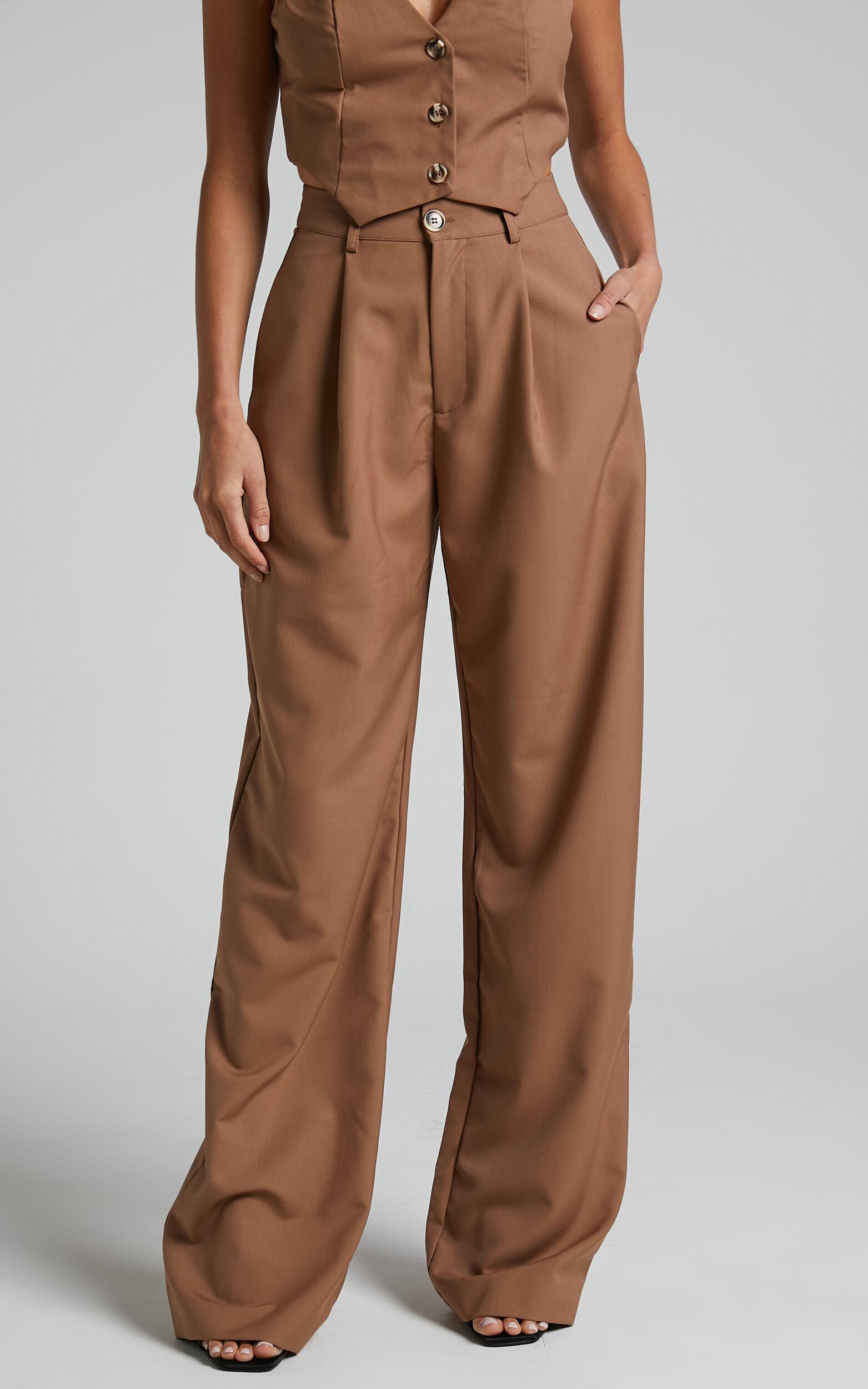 Izara Trousers - Mid Rise Relaxed Straight Leg Tailored Trousers in Mocha Product Image