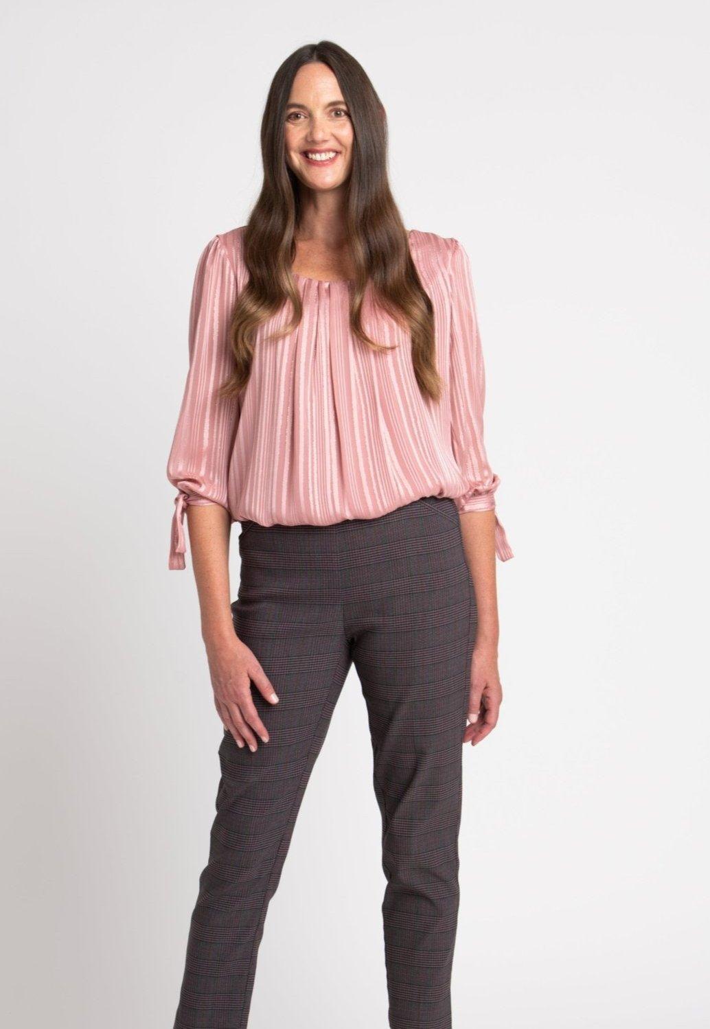 Roz & Ali™ Millennium Wine Plaid Pull On Ankle Pants Product Image