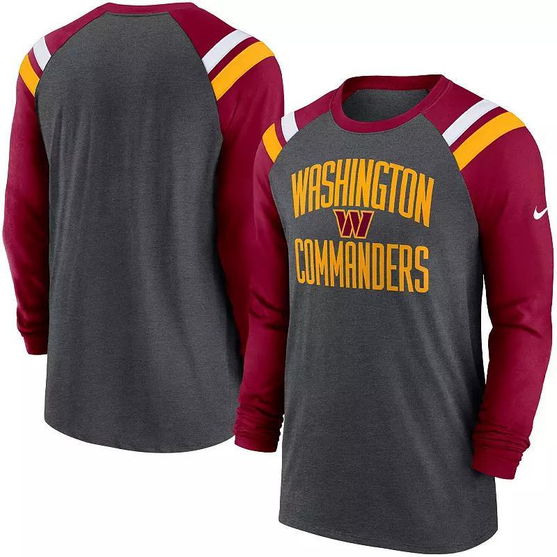 Mens Nike Heathered Charcoal/Burgundy Washington Commanders Tri-Blend Raglan Athletic Long Sleeve Fashion T-Shirt Product Image