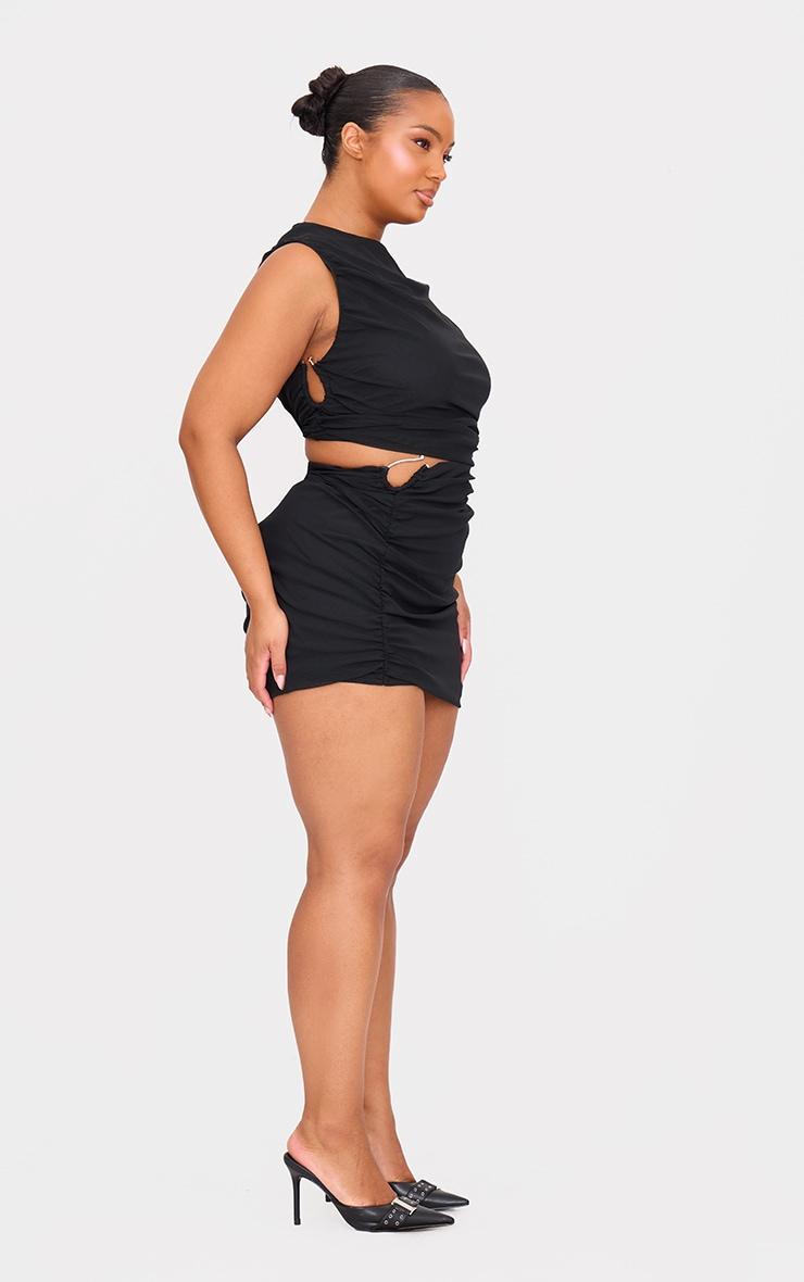 Plus Black Mesh Ruched Trim Detail Crop Top Product Image