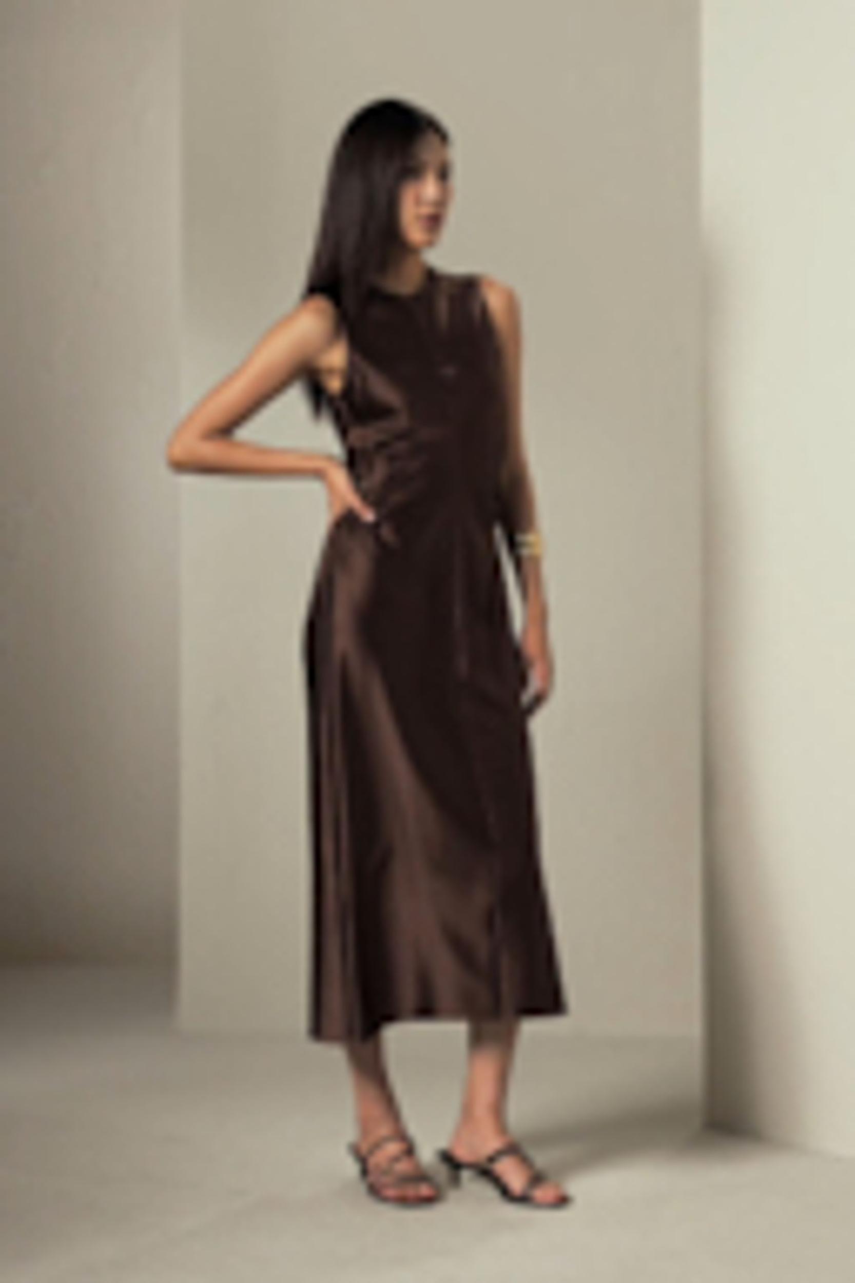 Sleeveless A-line Silk Dress Product Image