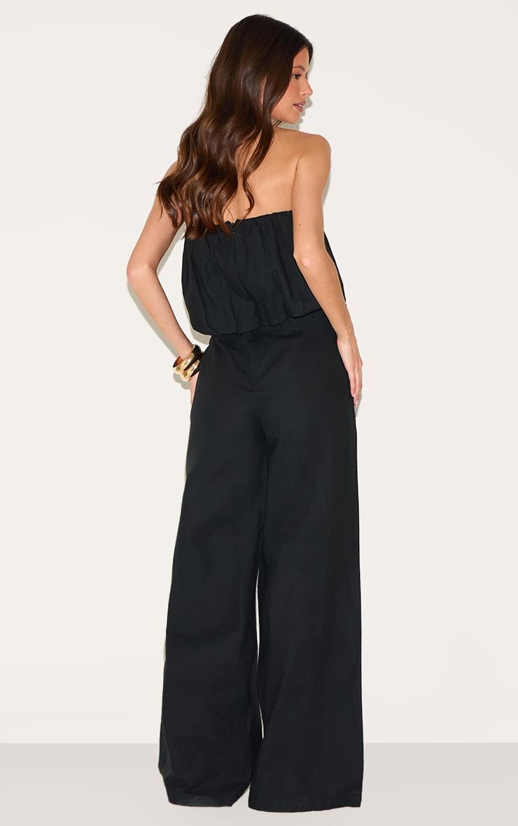 Black Cotton Puffball Bandeau Straight Leg Jumpsuit Product Image