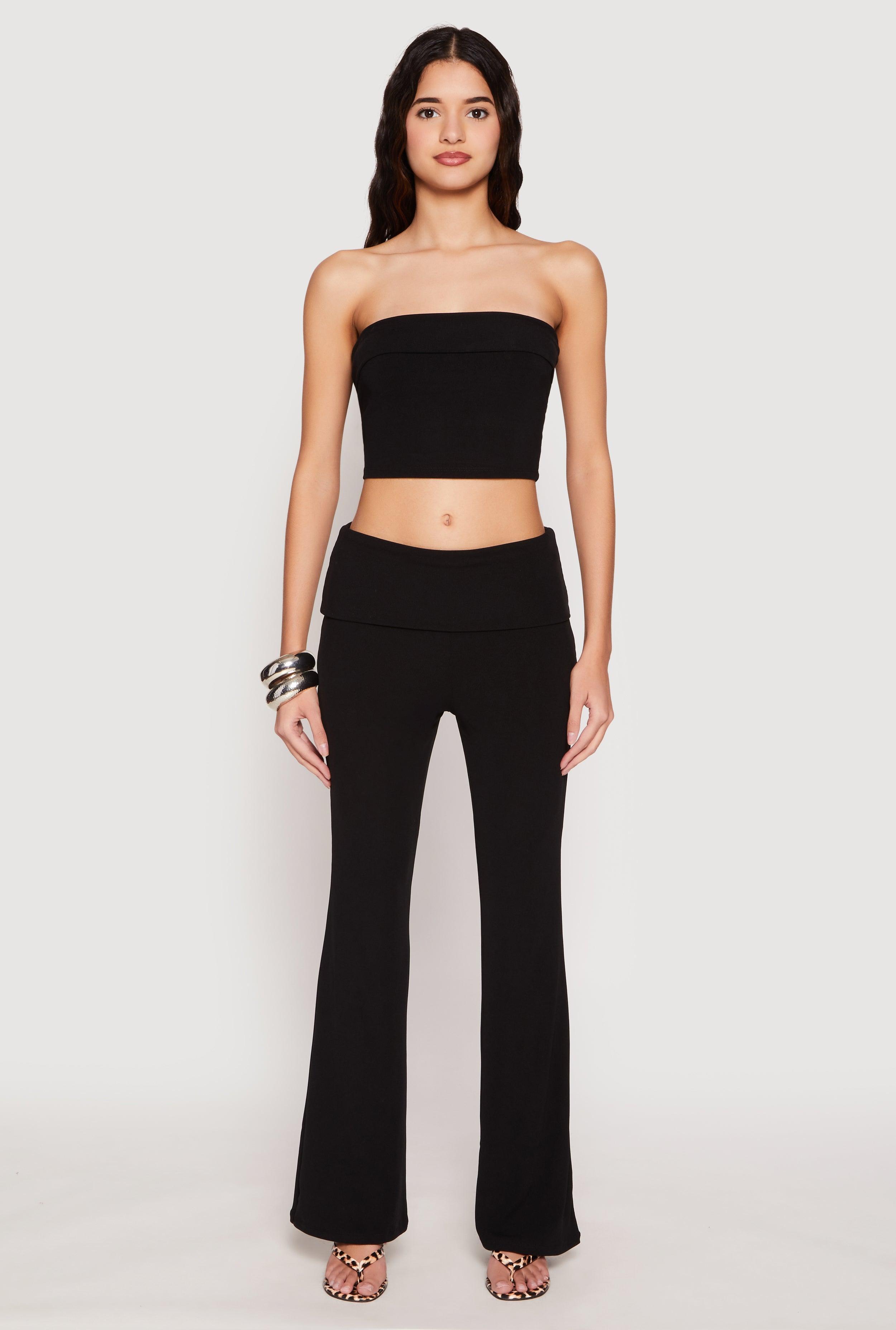 Womens Haute Monde Ribbed Fold Over Waist Pants Product Image