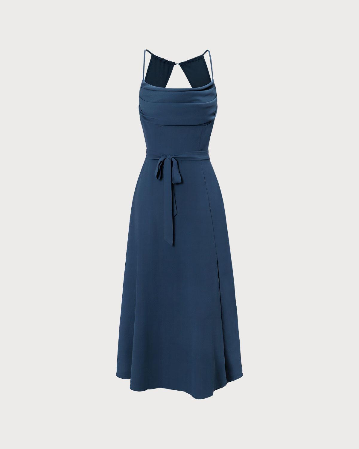 The Navy Cowl Neck Cutout Back Maxi Dress Product Image