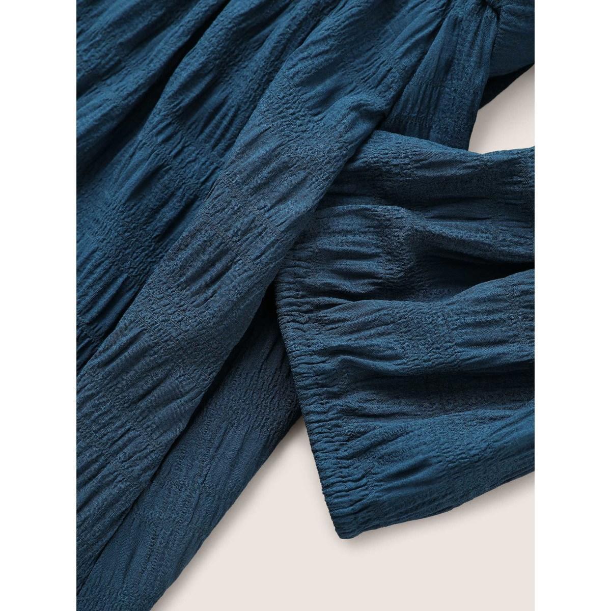 Plus Size Plisse Overlap Collar Belted Pleated Detail Dress Aegean Women At the Office Non Overlap Collar Elbow-length sleeve Curvy Midi Dress BloomChic 10/M Product Image