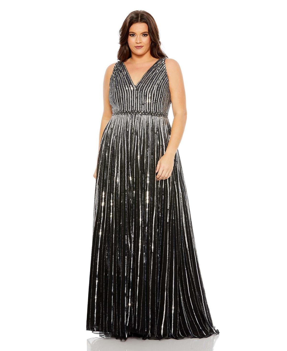 Womens Plus Embellished V-Neck Gown Product Image