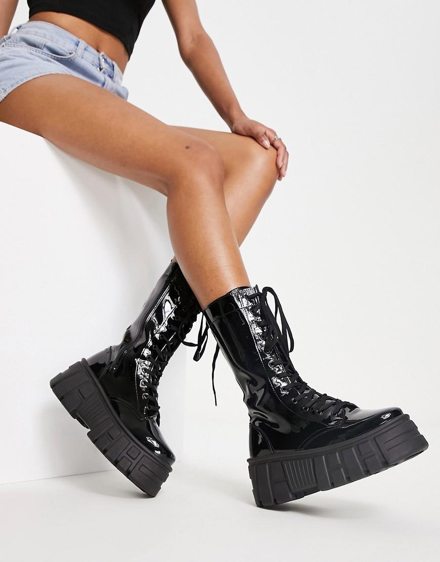 ASOS DESIGN Athens 3 chunky high lace up boots in black Product Image