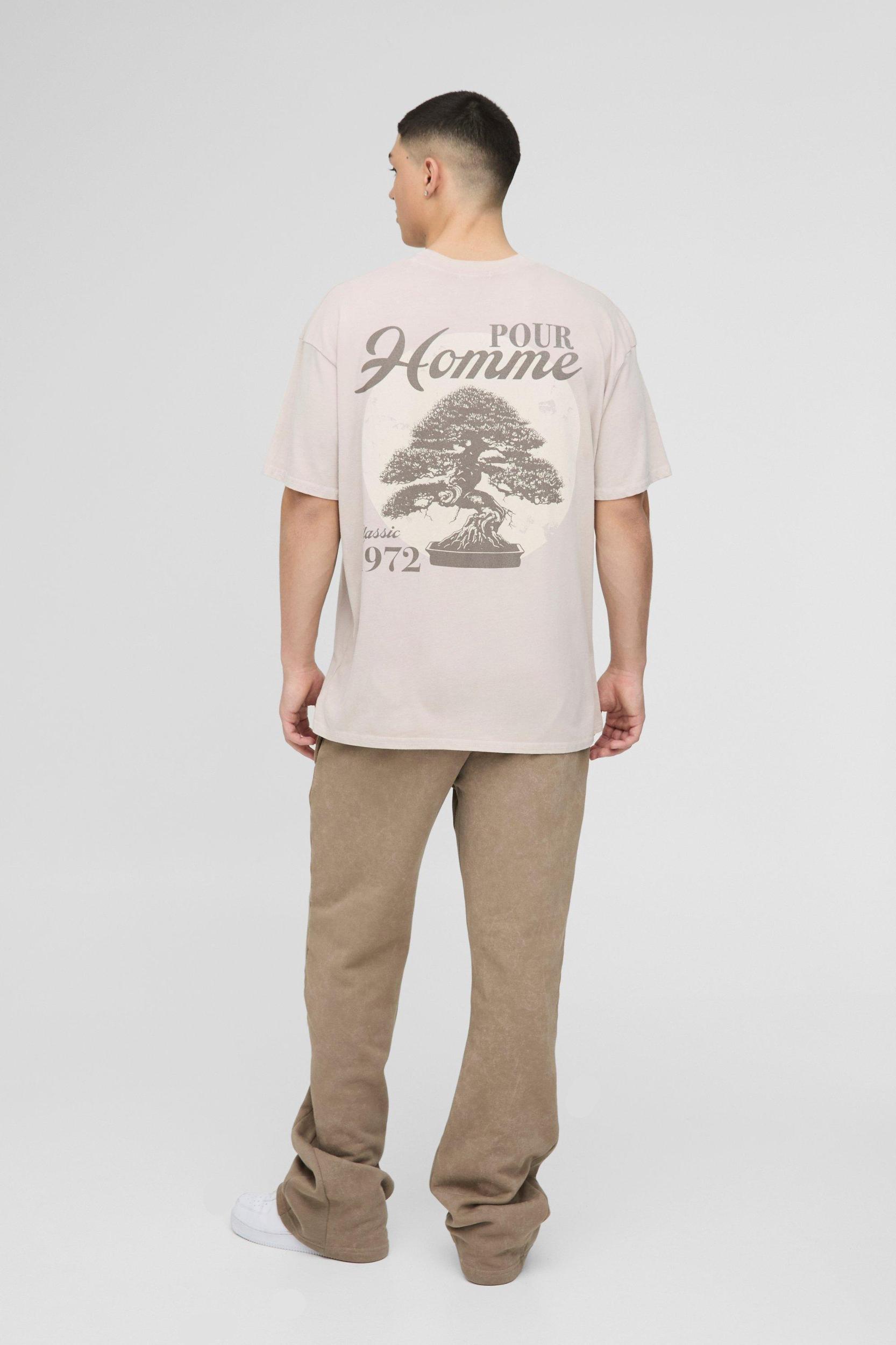 Oversized Extended Neck Pour Homme Bonsai Tree Washed T-Shirt | boohooMAN USA Product Image