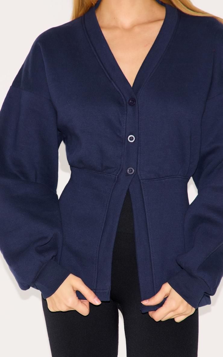 Navy Fitted Waist Button Front Sweatshirt Product Image