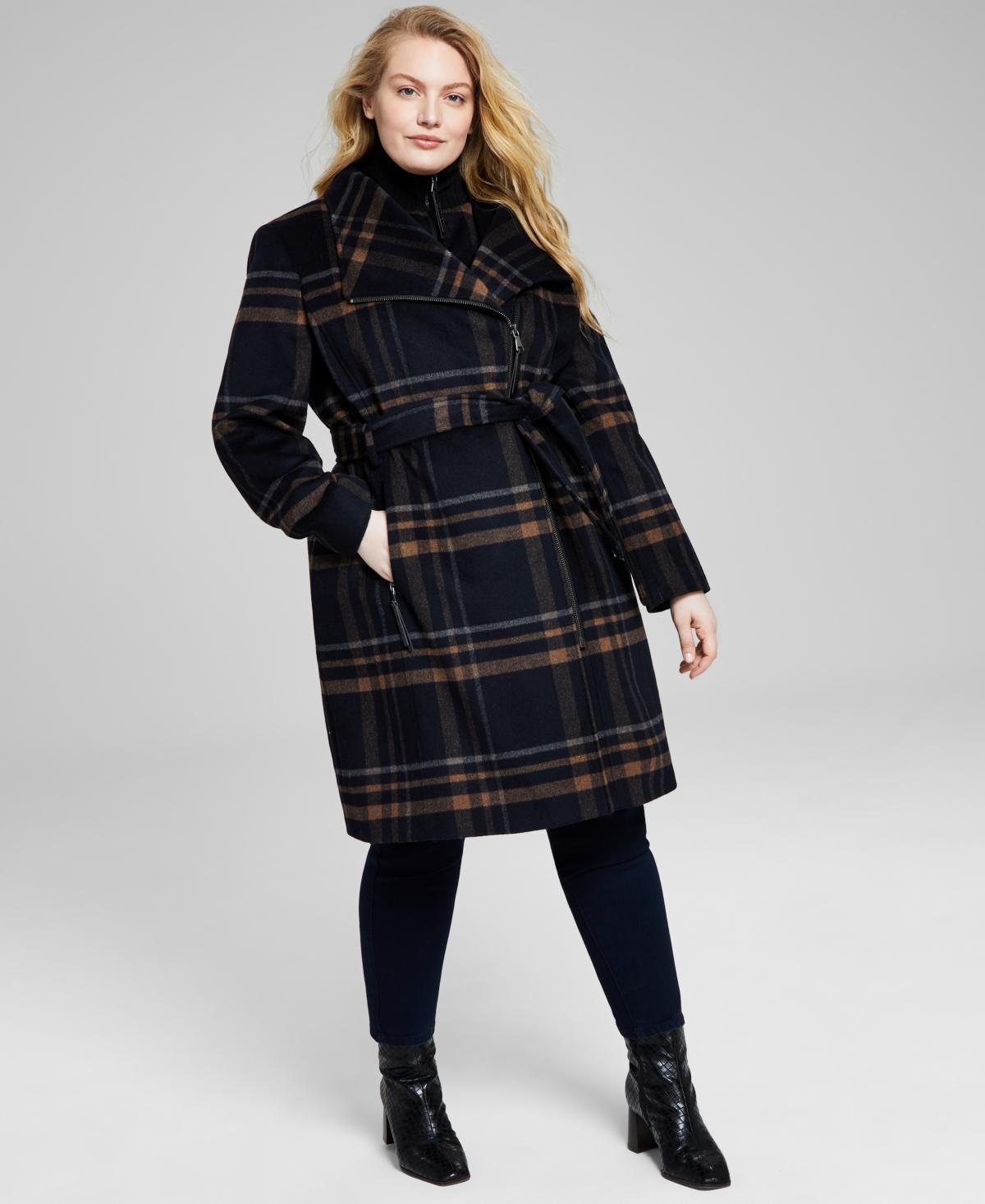 Calvin Klein Womens Plus Size Belted Asymmetric Wrap Coat, Created for Macys Product Image