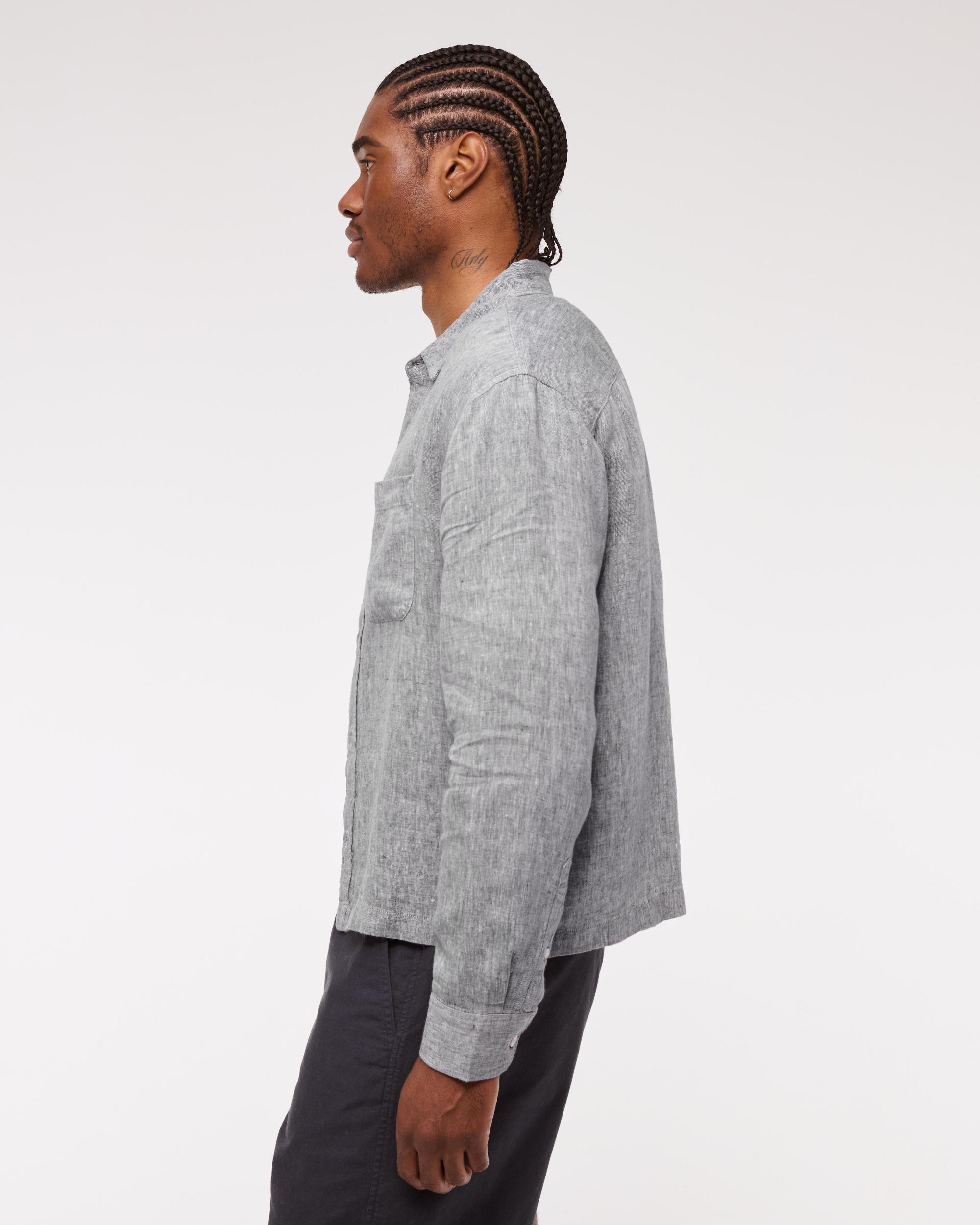Cropped Linen Button-Up Shirt Product Image