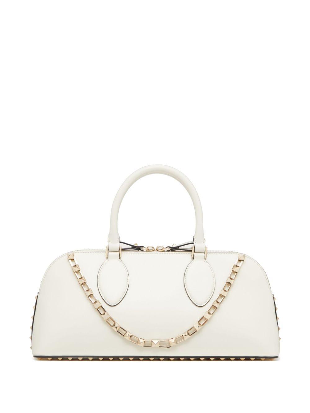 VALENTINO GARAVANI Rockstud-embellished Leather Tote Bag In White Product Image