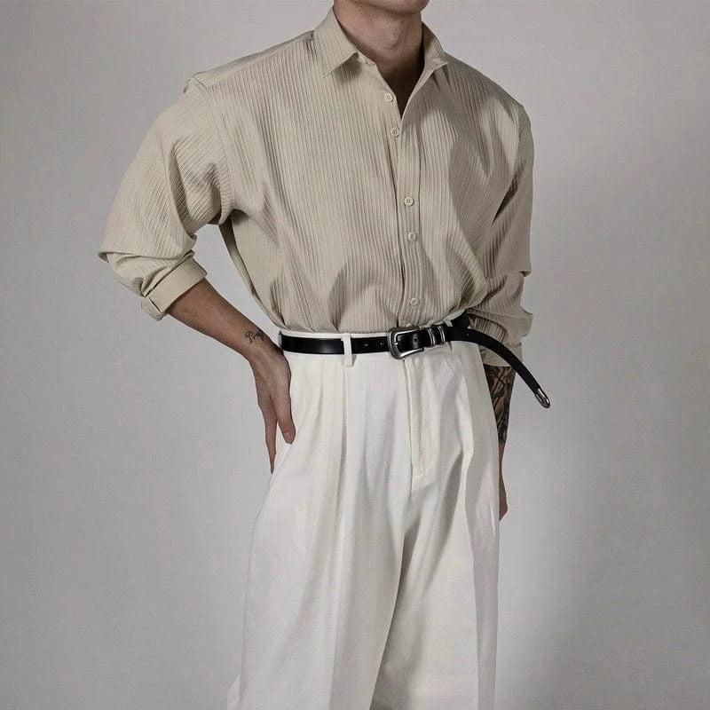 RT No. 13021 VERTICAL STRIPED TEXTURE BUTTON-UP SHIRT Product Image