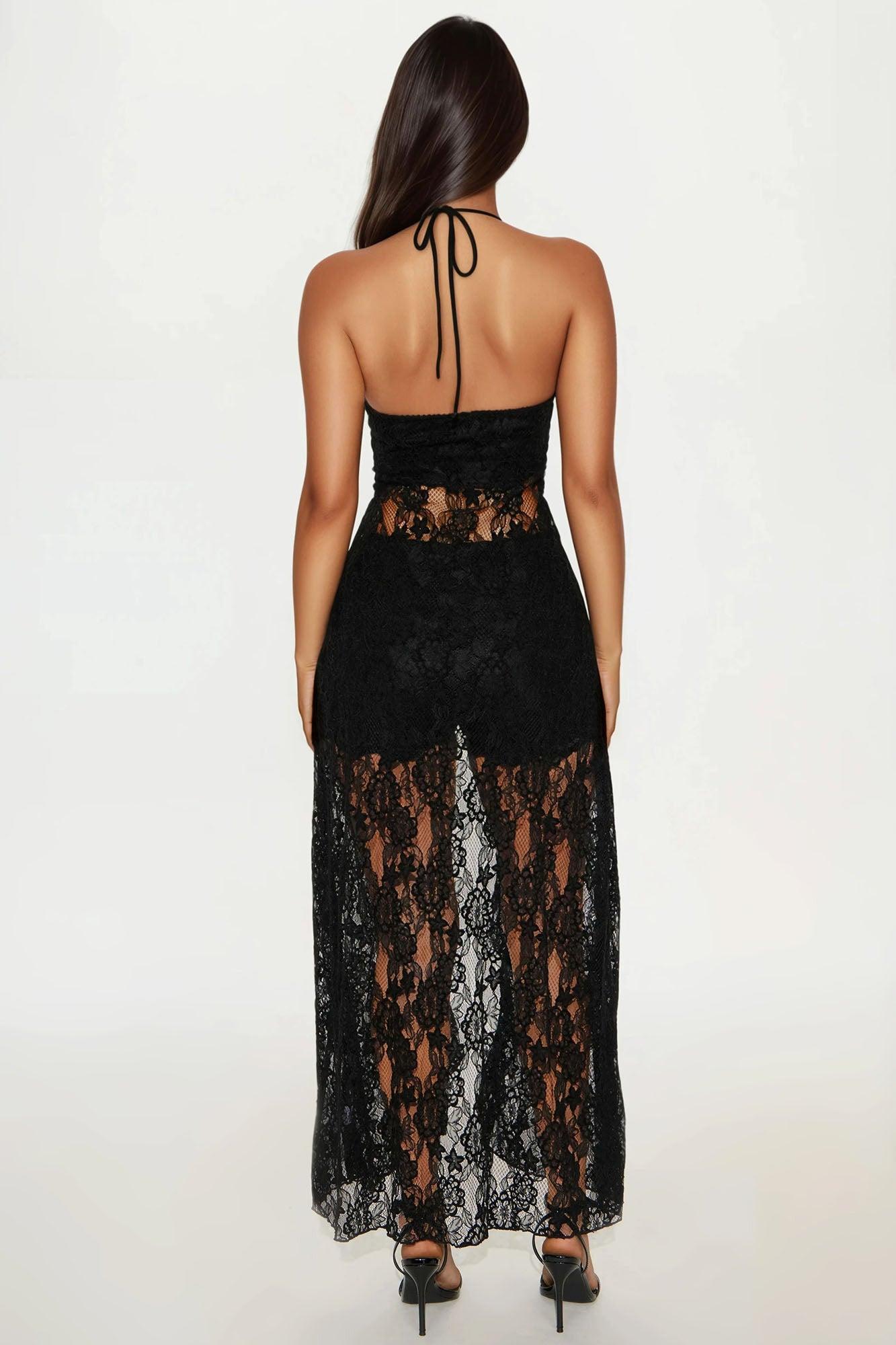 Arabella Lace Long Flyaway Top And Micro Short Set - Black Product Image