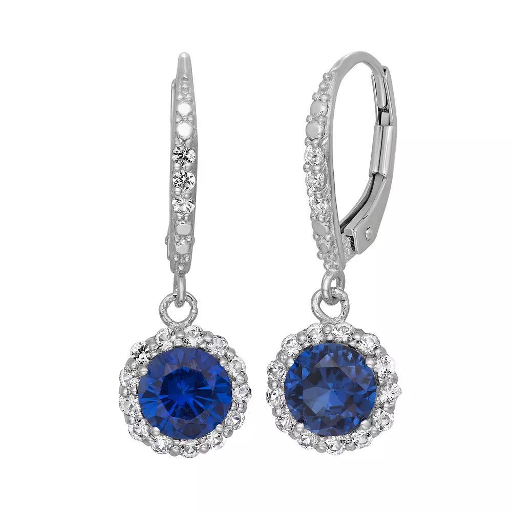Lab-Created Blue and White Sapphire Sterling Silver Halo Drop Earrings, Women's, Multi Product Image