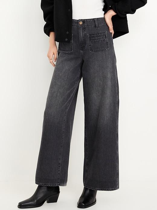 High-Waisted Baggy Wide-Leg Trouser Jeans Product Image