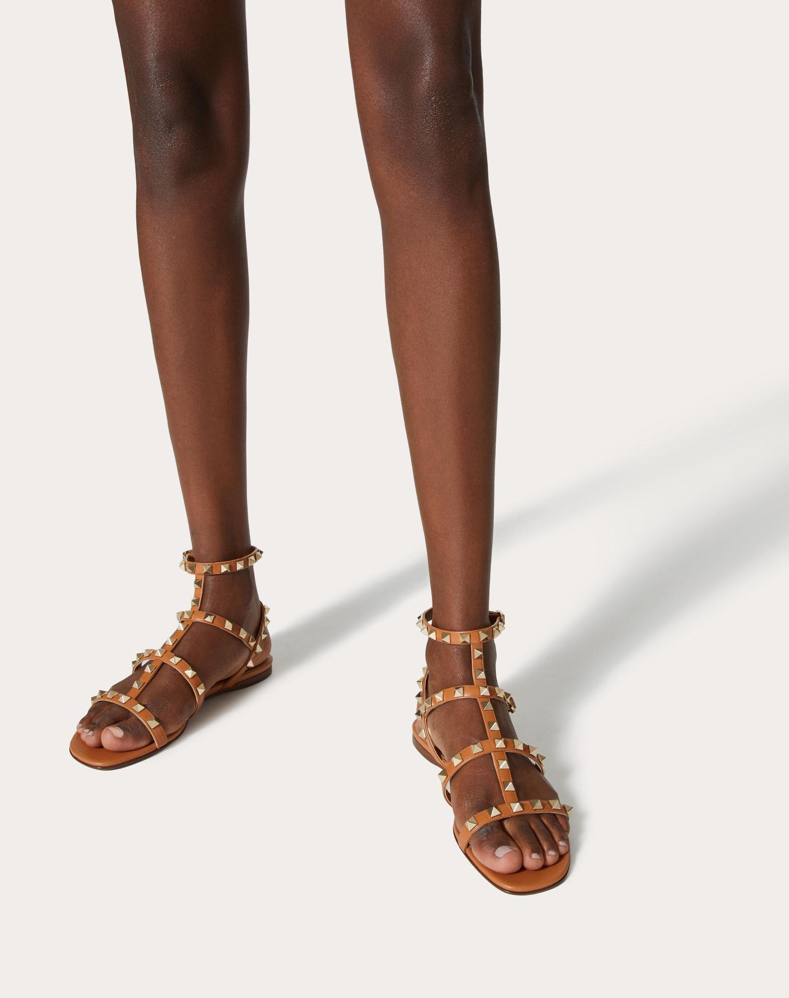 Rockstud Flat Calfskin Sandal With Straps Product Image