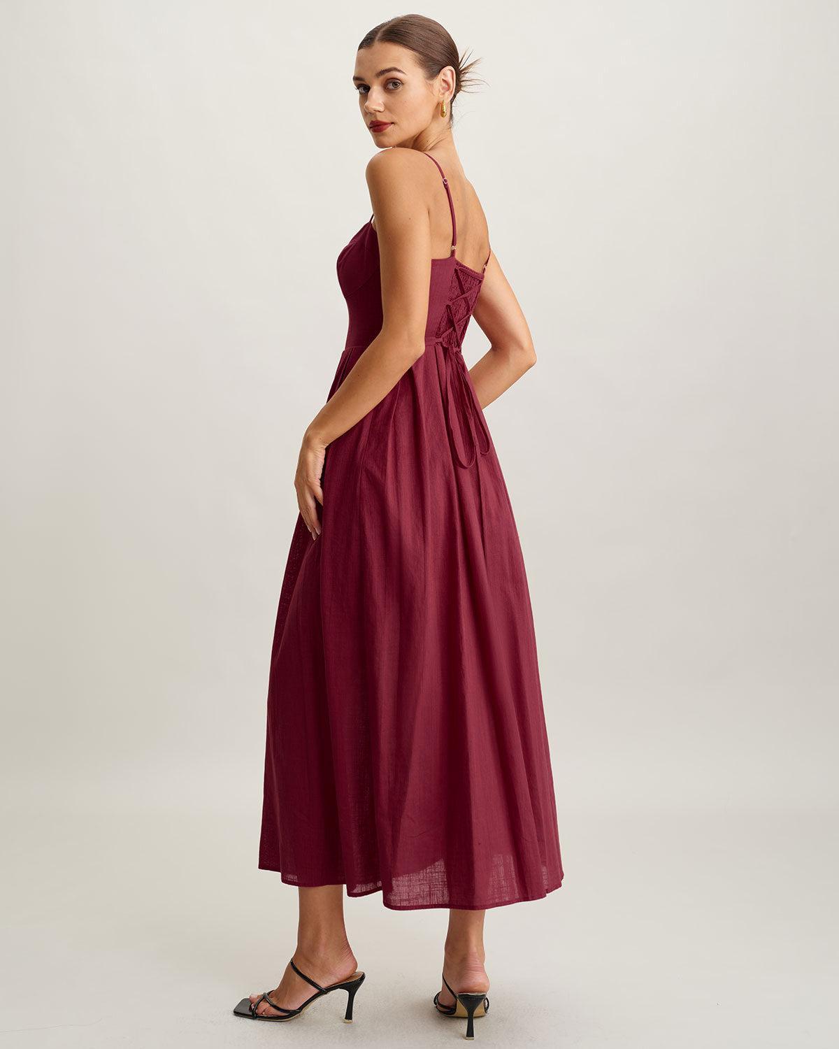 Red Sweetheart Neck Slip Maxi Dress Product Image