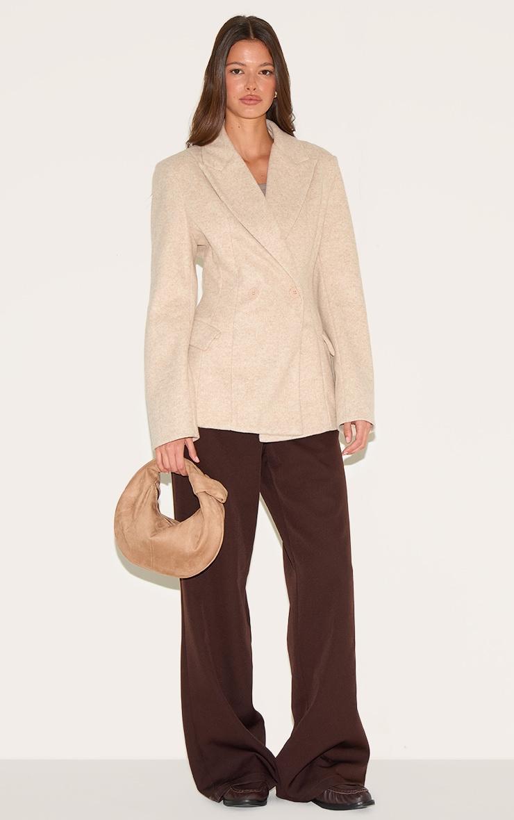 Taupe Double Breasted Asymmetric Wool Look Blazer Product Image
