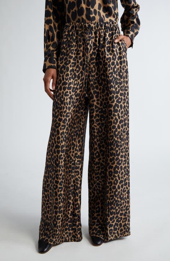 MAX MARA Ghinea Leopard Print Silk Wide Leg Pants In Multi Product Image