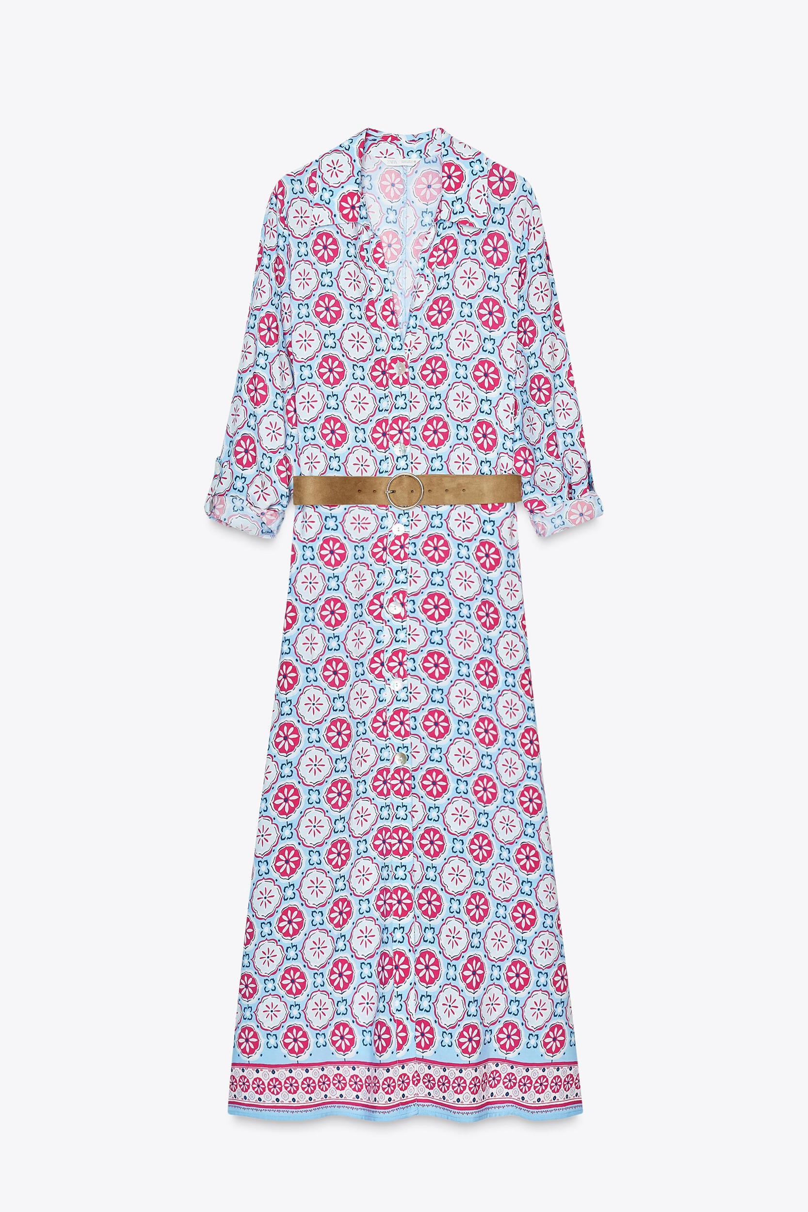 BELTED PRINT MIDI DRESS Product Image