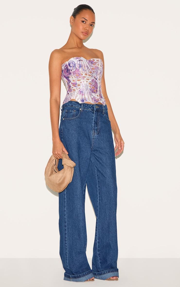 Purple Textured Sheer Floral Lace Corset Product Image