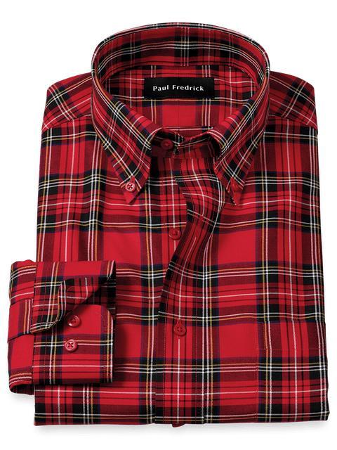 Non-Iron Cotton Plaid Dress Shirt - Red Product Image