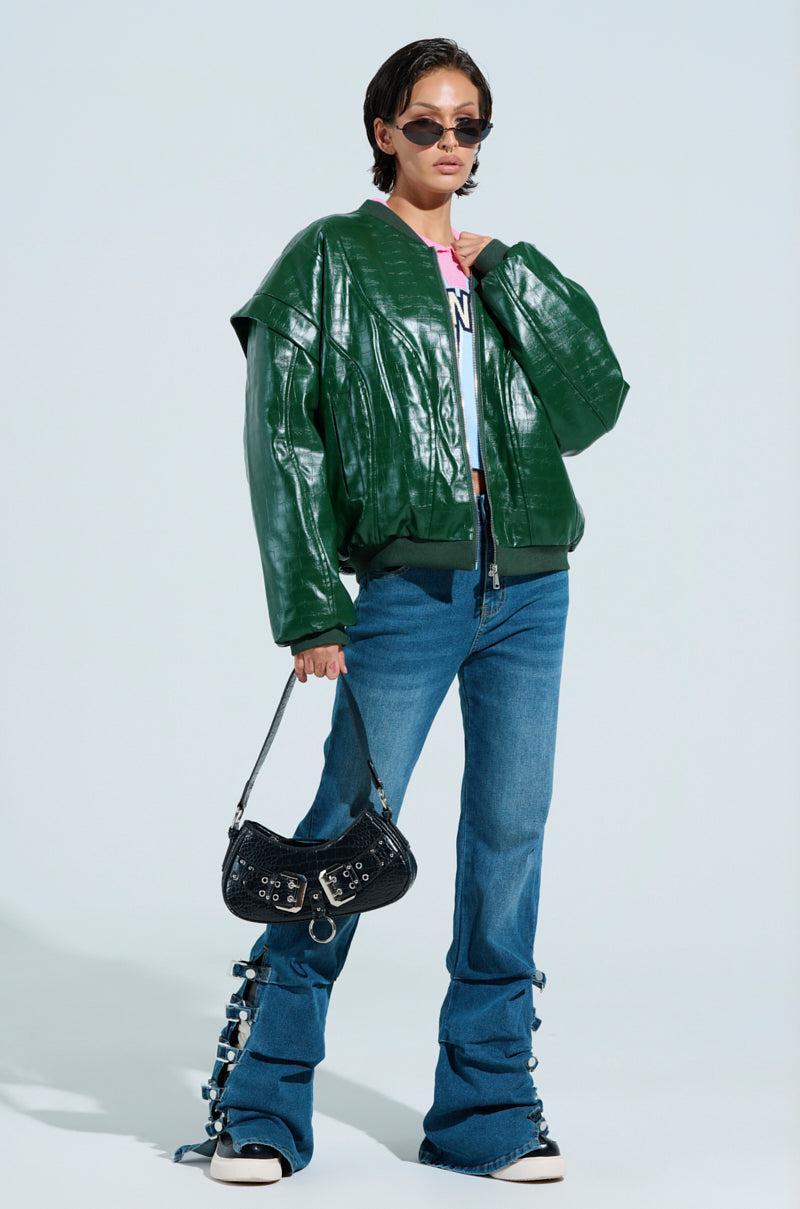 YOKON EMBOSSED FAUX LEATHER BOMBER Product Image