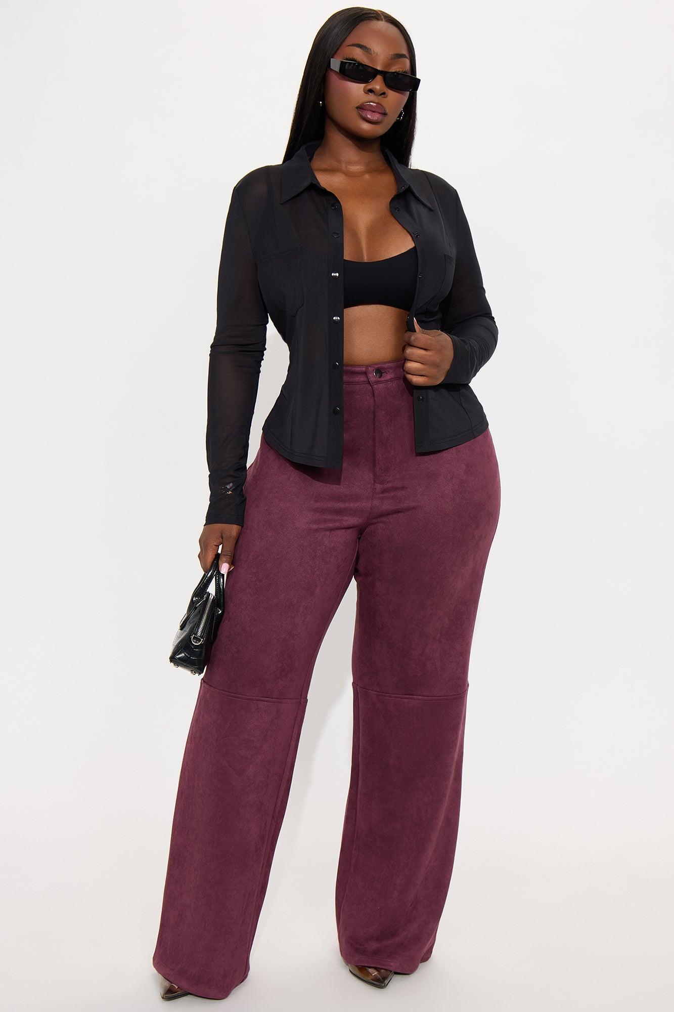 Gianna Faux Suede Wide Leg Pant - Wine Female Product Image