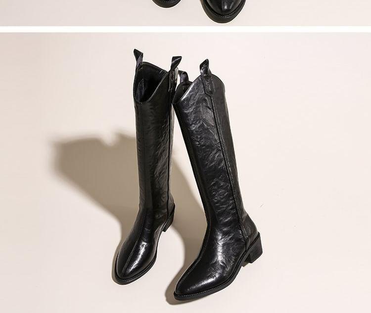 Block Heel Plain Cowboy Tall Boots Product Image