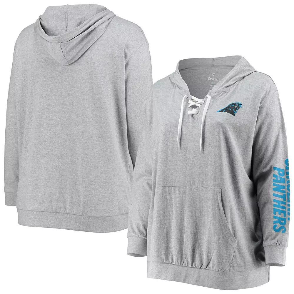 Women's Fanatics Branded Heathered Gray Carolina Panthers Plus Size Lace-Up Pullover Hoodie, Size: 4XL, Grey Product Image