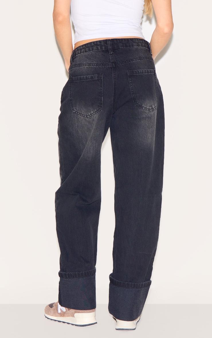 Washed Black Turn Up Hem Jeans Product Image