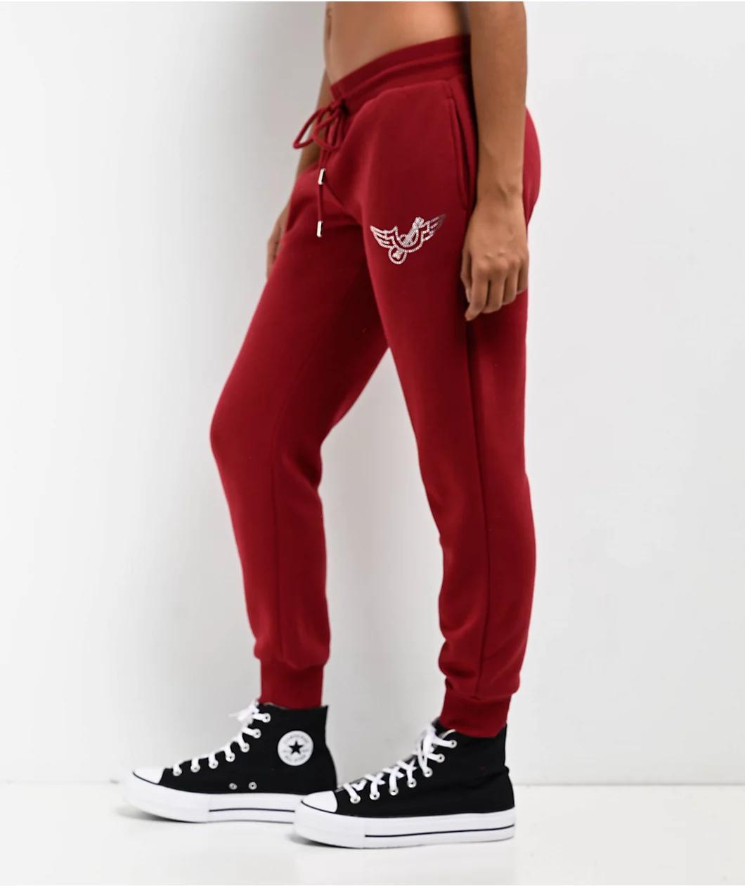 True Religion Retro Crystal Logo Ruby Red Jogger Sweatpants Product Image