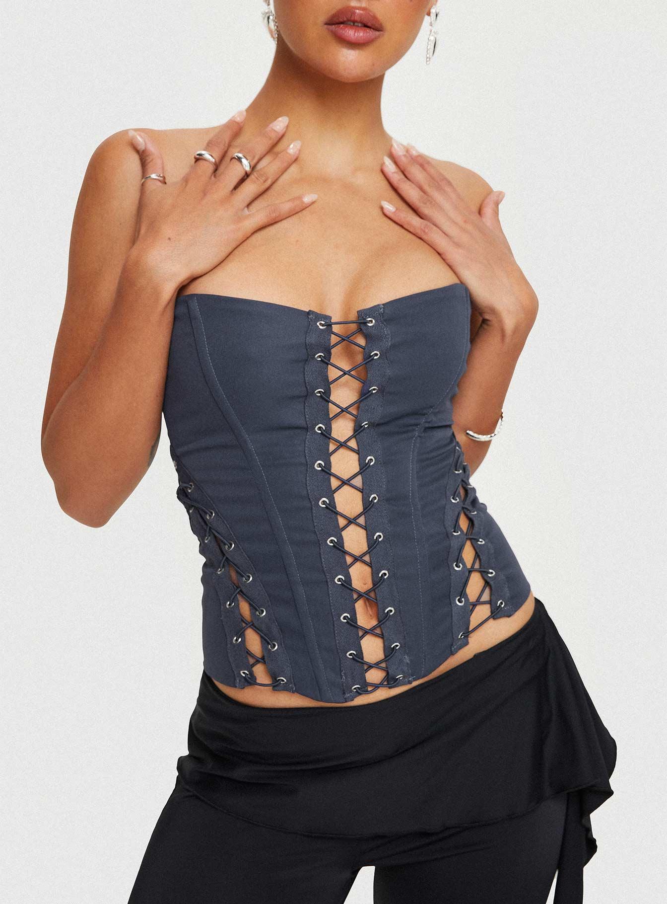 Eden Lace Up Corset Blue Product Image