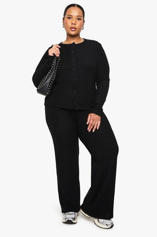 Plus Soft Rib Cardigan And Elasticated Trouser Set Product Image