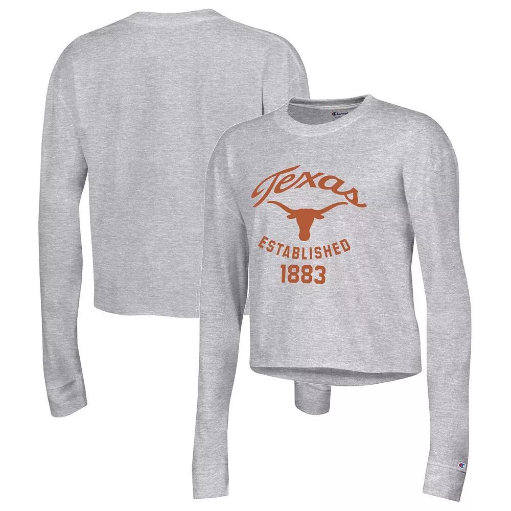 Women's Champion Gray Texas Longhorns Boyfriend Cropped Long Sleeve T-Shirt,  Product Image