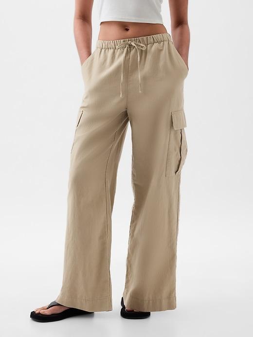 Mid Rise Linen-Cotton Pull-On Cargo Pants Product Image