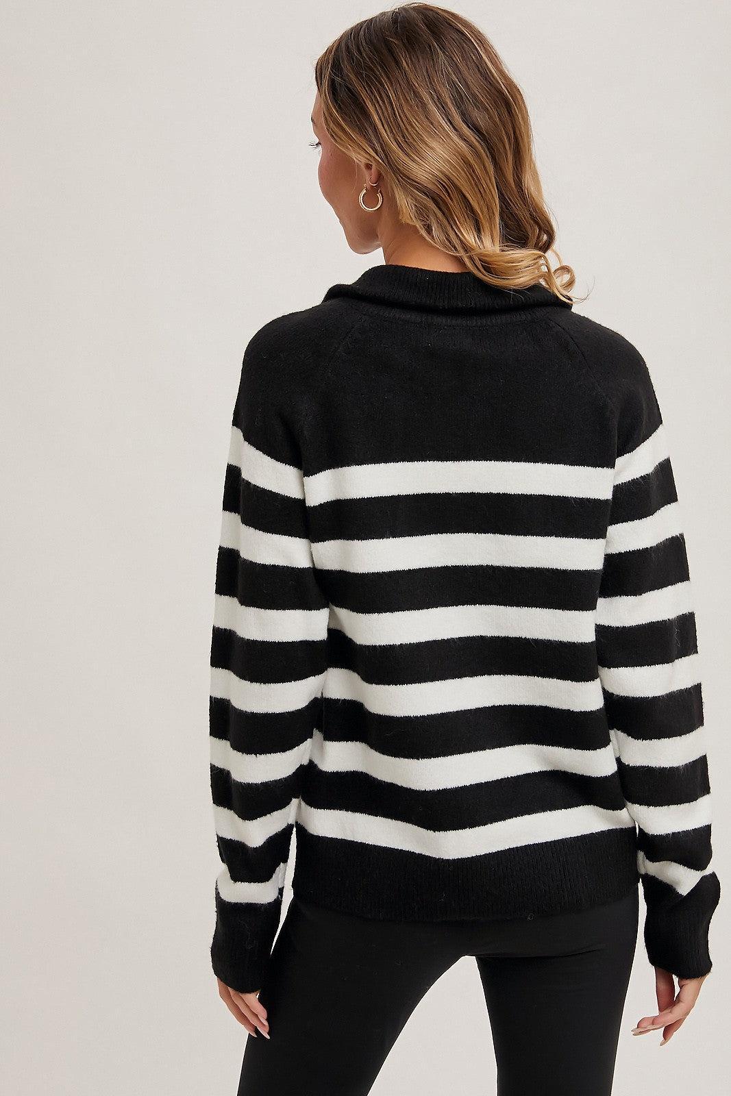 Striped half-zip knit sweater Product Image