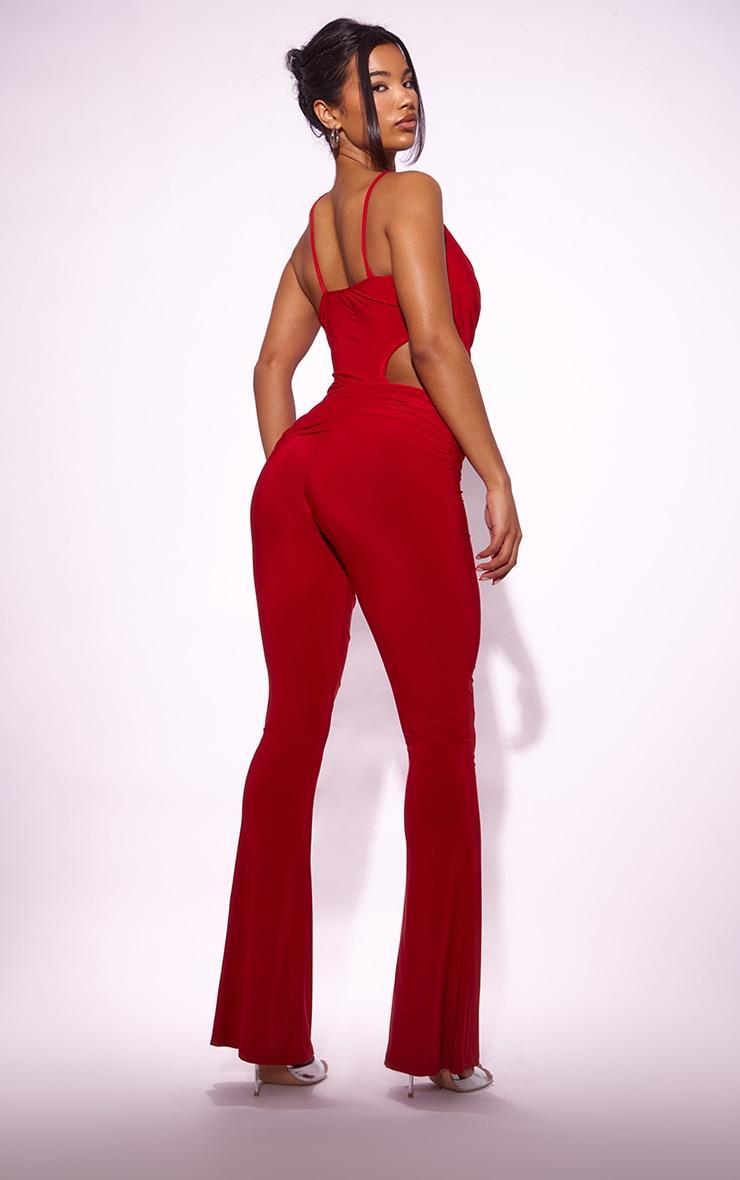 Red Slinky Cowl Wrap Trim Detail Jumpsuit Product Image