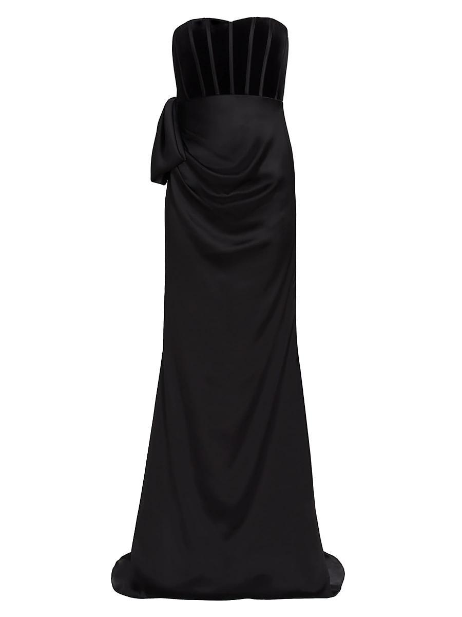 Womens Satin & Velvet Strapless Gown Product Image