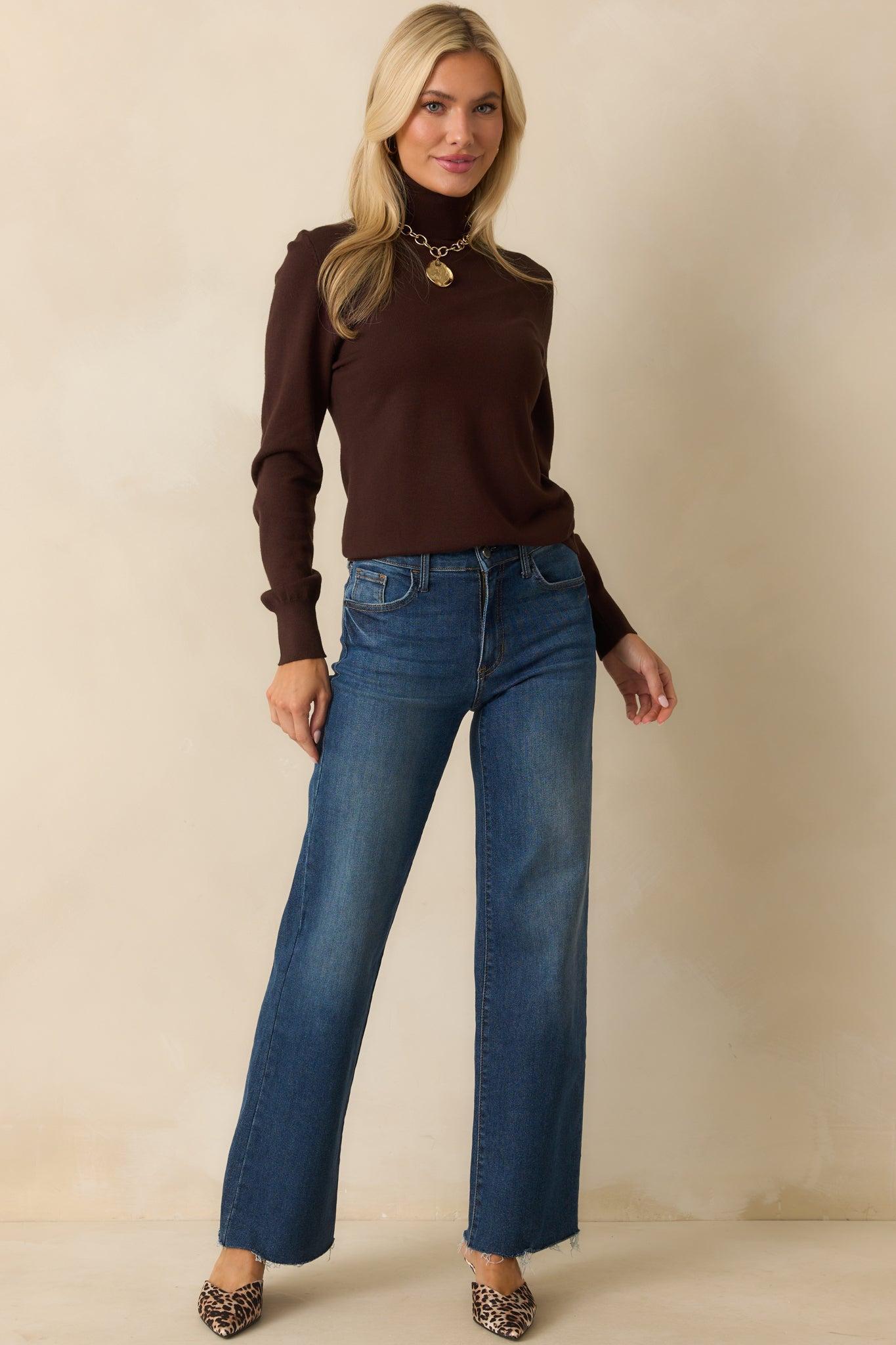 Comfortable Charm Dark Brown Turtleneck Sweater Product Image