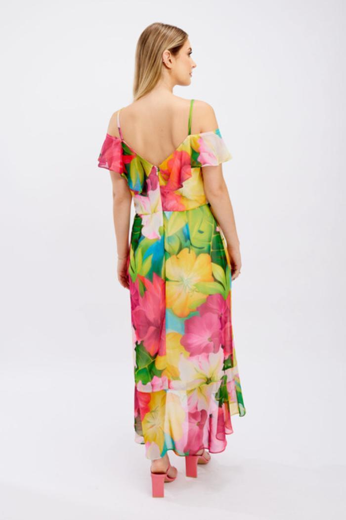 Chiffon Fuchsia/Green Floral Dress Product Image