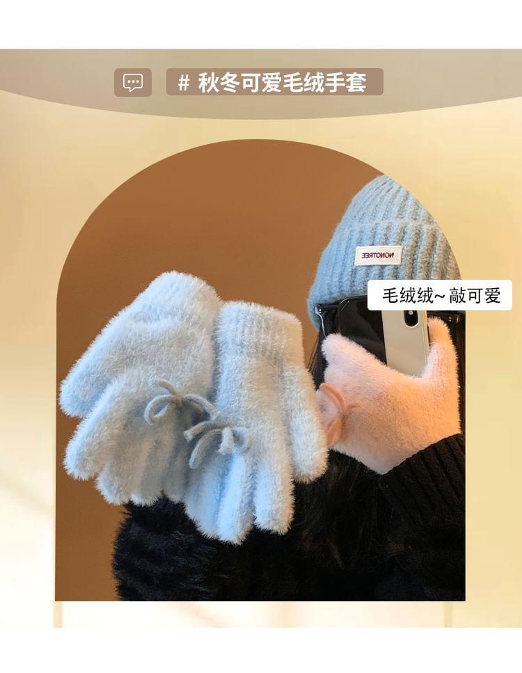 Bow Fluffy Knit Gloves Product Image