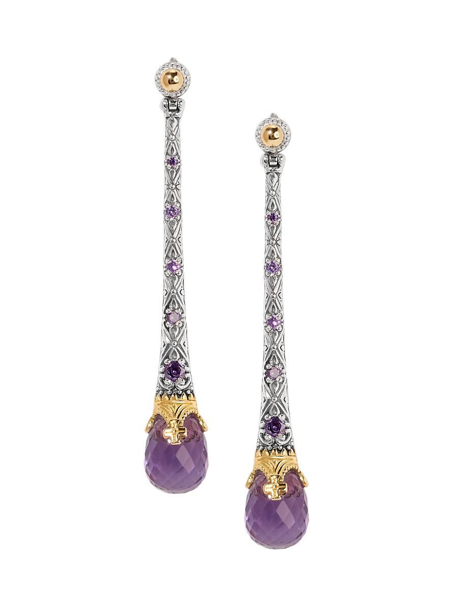 Womens Pythia Color Sterling Silver, 18K Yellow Gold & Amethyst Quartz Drop Earrings Product Image